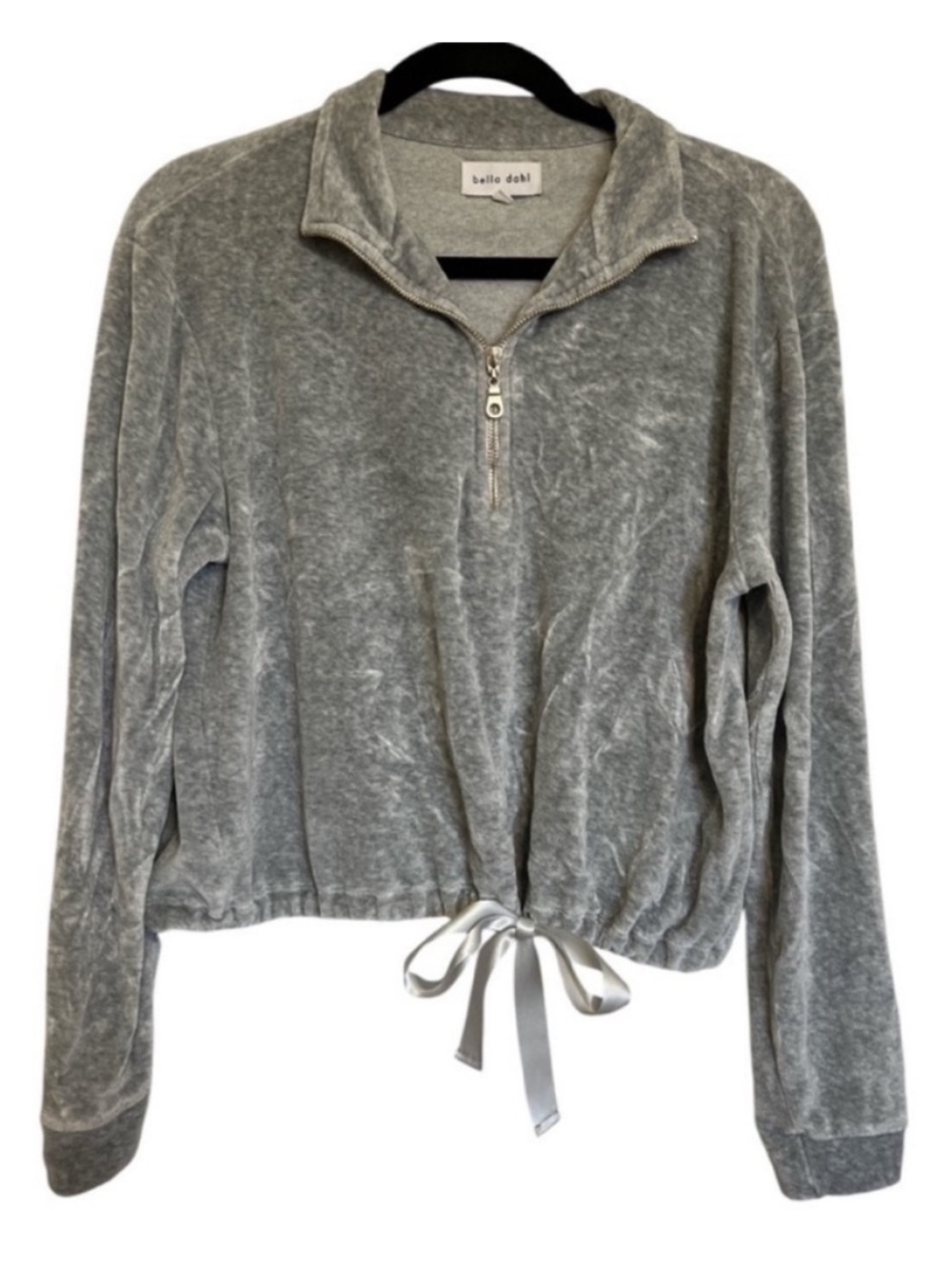 Bella Dahl Heather Grey Quarter Zip Pullover Sweater Drawstring Hem